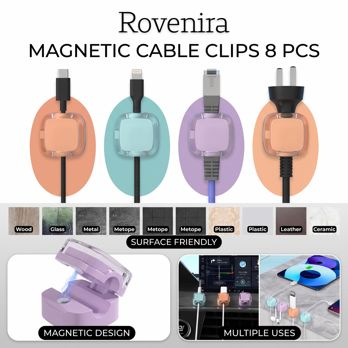 Rovenira® Magnetic Cable Clips 8 PCS